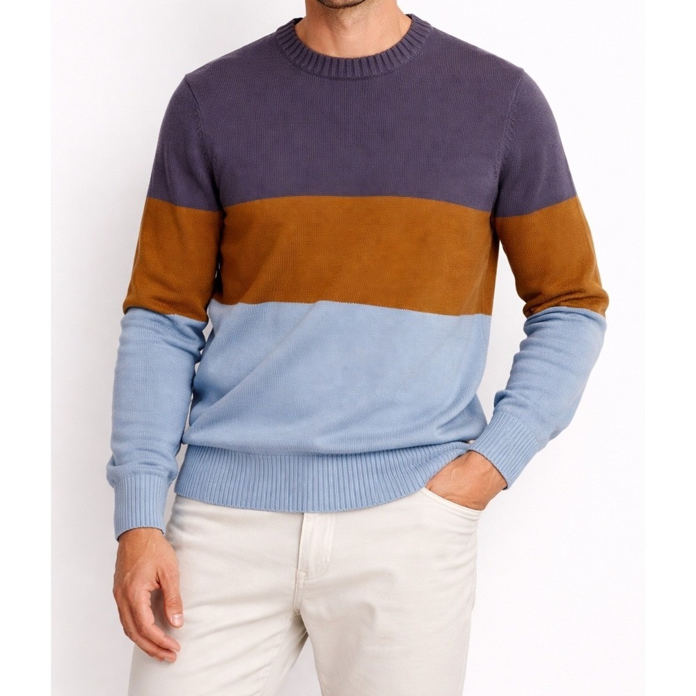 AYR Colorblock Crewneck Sweater Men's Pullover Blue Brown Casual Size L NWOT
